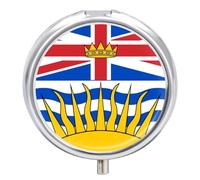 Flag of British Columbian Round Pill Box Organiser 3 Compartment Medicine Case