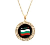 Flag of Bulgaria Fashion Necklace Chain Round Graphic Pendant with Diamond Jewellery Golden-style
