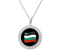 Flag of Bulgaria Fashion Necklace Chain Round Graphic Pendant with Diamond Jewellery Silver-style