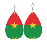 Flag of Burkina Faso Printed Leather Earrings - Lightweight Teardrop Earrings Perfect for Christmas, Valentine's Day Gifts