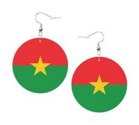 Flag of Burkina Faso Round Leather Earrings White, Double-Side Printed Drop Dangle Jewelry for Women, for Festival Party Gift