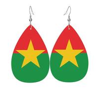 Flag of Burkina Faso Teardrop-shaped leather earrings are a luxurious and fashionable accessory suitable for women, showcasing individual charm.
