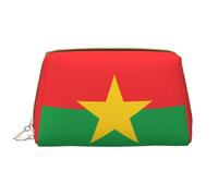 Flag of Burkina Faso Zipper Closure Leather Portable Waterproof Cosmetic Bag for Home Travel to Organize Toiletries Sundries