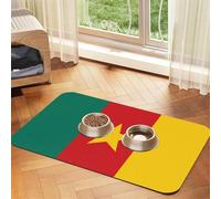 Flag of Cameroon Pet Absorbent Leather Non-Slip Feeding Mat 40x60cm, Quick Drying, Waterproof, Washable Bowl Mat