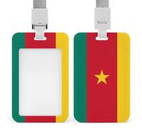 Flag of Cameroon Push-Pull ID Badge Holder Vertical Clear Holders with Lanyard Key Card Work Clip for Office Men Women