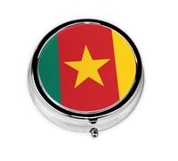 Flag of Cameroon Round mini Pill Box, Lightweight and Portable, with 3 Plastic Inserts, Suitable for Carrying in Pockets or Wallets.
