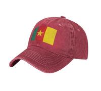 Flag of Cameroon Washed Cowboy Baseball Cap for Adults - Stylish and Breathable Hat with Adjustable Strap, Red, One size