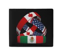 Flag of Canada Mexico U.S.A Leather Bifold Wallet for Men Slim Card Cases with 2 Slots Minimalist Coin Purs