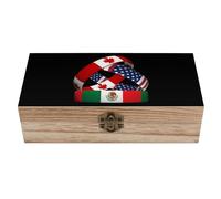 Flag of Canada Mexico U.S.A Wooden Decorative Boxes with Hinged Lid Small Storage Treasure Box for Keepsake Jewelry
