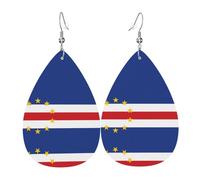 Flag of Cape Verde Printed leather earrings with teardrop-shaped dangling design, light and soft.