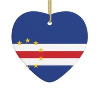Flag of Cape VerdeChristmas Heart-Shaped Ceramic Pendant with a Printed Pattern 2.9 inches in Diameter