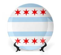 Flag of Chicago Bone China Decorative Plate Ceramic Plates Wall Decor with Display Stand 6inch
