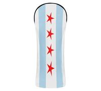 Flag of Chicago Golf Club Head Cover Premium Leather Accessories with Interchangeable No. Tags for Driver Fairway Wood Hybrid