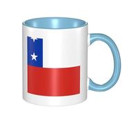 Flag of Chile Coffee Mugs Set Double Color Ceramic Cups 11oz Flat Bottom Stoneware Sky Blue Print Mugs Personalized Gift