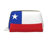 Flag of Chile Leather Hand-Held Zipper Makeup Bag Storage Bag for Miscellaneous Items Pen Case