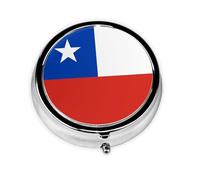 Flag of Chile Mini Round Pill Box, can be Put into Wallet, Pocket, Light and Convenient, 3 Compartment Pill Box, Portable Pill Box,