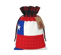 Flag Of Chile Print Burlap xmas Gift Bag With Drawstring, Polyester Plaid Pouch For Gift Birthday Present-M Size