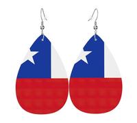 Flag of Chile Printed Dangle Leather Earrings, Reversible Statement Jewelry with Silver Plated Hooks