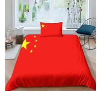 Flag of China 3D Printed National Flag Duvet Cover Soft Microfiber Smooth Comfortable Easy Care Bedding Set,room Decoration 3pcs Set，with Hidden Zipper Quilt Cover Pillowcase Single（135x200cm）