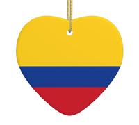 Flag of Colombia Ceramic Christmas Heart Pendant, The Pottery Piece is Available with Silk Thread