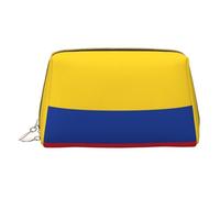 Flag of Colombia Leather Hand-Held Zipper Makeup Bag Storage Bag for Miscellaneous Items Pen Case