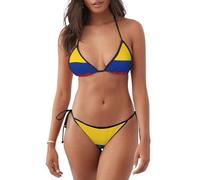 Flag of Colombia Print Women Two Piece Swimsuit Sexy Swimwear Halter String Triangle Bikini Sets for Women Black