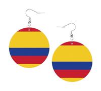 Flag Of Colombia Printed Round Earrings For Women, 1 Pair Lightweight Leather Pierced Earrings Set Trendy Jewelry Gifts For Women Girls
