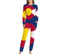 Flag of Colorado Women's Soft Pajama Set Long Sleeve Fall Sleepwear Comfy Printed Lounge Sets with Pocket
