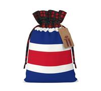 Flag Of Costa Rica Print Burlap xmas Gift Bag With Drawstring, Polyester Plaid Pouch For Gift Birthday Present-M Size