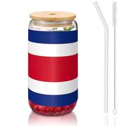 Flag of Costa Rica Printing 16oz Drinking Glasses Set for Coffee Accessories Iced Beer Cups,Glass Cup Reusable for Gifts