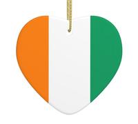 Flag of Cote D'Ivoire Ceramic Christmas Heart Pendant, The Pottery Piece is Available with Silk Thread