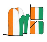Flag of Cote d'Ivoire Oven gloves and heat-resistant mat 4-piece set. Suitable for grilling, microwave oven frying, and baking