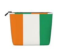 Flag of Cote D'Ivoire Portable Makeup Case Fake Hemp, Women's Travel Organizer Large Capacity Zippered Pouch