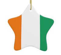 Flag Of Cote D'Ivoire Printing Christmas Ornaments, Ceramic Star Design With String For Holiday, Star Christmas Decorations