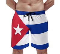 Flag of Cuba Swim Trunks with Pockets Summer Beach Swimsuit Shorts Funny Board Shorts for Men L