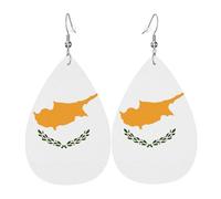 Flag of Cyprus Leather Earring Pairs Teardrop Faux Leather Earrings Set for Women Lightweight Leather Dangle Drop Earrings.