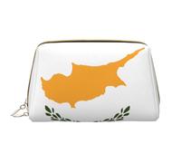 Flag of Cyprus Makeup Bag Women - Large CapacityTravel Cosmetic Bag PU Leather Zippered Pouch Portable Wide Open Organizer