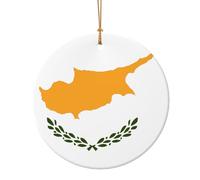 Flag of Cyprus Print Ceramic Tree Ornaments - Festive Home Decor Hanging Art with Gold String