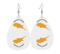 Flag of Cyprus Teardrop-shaped leather earrings, clothing decoration, suitable for festival parties, holidays and daily life