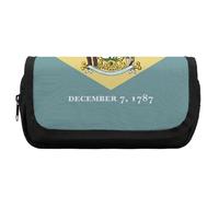 Flag of Delaware Cute Double Pencil Case Large Capacity Portable Zippered Pen Pouch Bag for Office Unisex