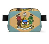 Flag of Delaware Print Waterproof Sling Bag with Large Opening Side Bag Durable Waist Pack for Running Cycling Travel