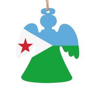 Flag of Djibouti Wooden Tree Ornaments Angel Shape 1 PC, Vintage Hanging Holiday Decorations, Souvenir Holiday Decor