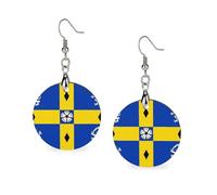 Flag of Durham County Council Women's Drop Earrings Wooden Dangle Pendant with Stud Hoop Jewellery Gifts