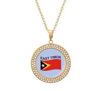 Flag of East Timor Fashion Necklace Chain Round Graphic Pendant with Diamond Jewellery Golden-style