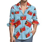 Flag of East Timor Mens Shirts Long Sleeve Hawaiian Shirt Button Down Summer Tops 2XL