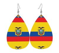 Flag of Ecuador Leather Earring Pairs Teardrop Faux Leather Earrings Set for Women Lightweight Leather Dangle Drop Earrings.