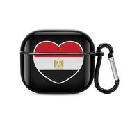 Flag of Egypt Heart Compatible with Airpods 3 Case PC Scratch-Resistant Drop-Proof Protective Cover with Keychain