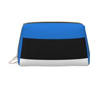 Flag of Estonia Leather Hand-Held Zipper Makeup Bag Storage Bag for Miscellaneous Items Pen Case