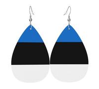 Flag of Estonia Printed Dangle Leather Earrings, Reversible Statement Jewelry with Silver Plated Hooks
