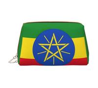Flag of Ethiopia Leather Hand-Held Zipper Makeup Bag Storage Bag for Miscellaneous Items Pen Case
